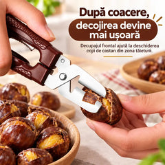 🌰 Bucură-te de Castane Coapte Fără Efort! Cleste Multifuncțional de Crestat și Decojit Castane (Generația 5) ✂️ | Tăietură în Cruce Rapidă · Lamă Zimțată · Locaș Fixator Anti-Alunecare · Sigur & Ușor de Folosit