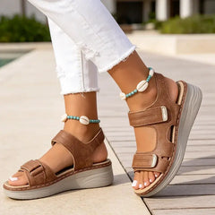 🌟【36-43】Sandale cu pană cu vârf deschis pentru femei Comfy Chic - Curea de fixare cu cârlig și buclă
