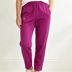 Pantaloni Casual de Vară Damă: Croială Dreaptă și Fluidă, Efect de Subțiere, Cu Șnur în Talie și Dungă Laterală Sport-Șic