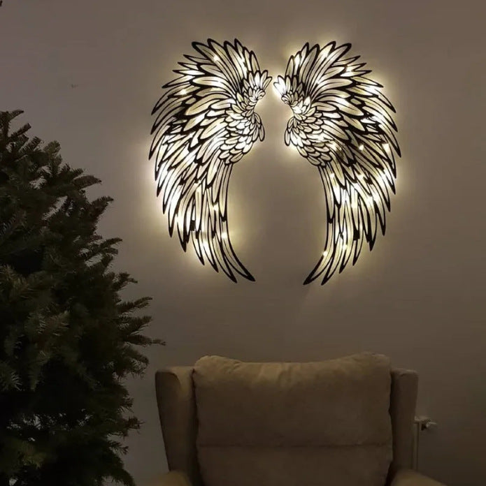 👼【30 cm】Aripi de înger cu lumini led,artă de perete din metal