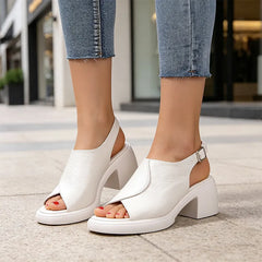 【Piele naturală premium de înaltă calitate】Sandale elegante și confortabile cu toc