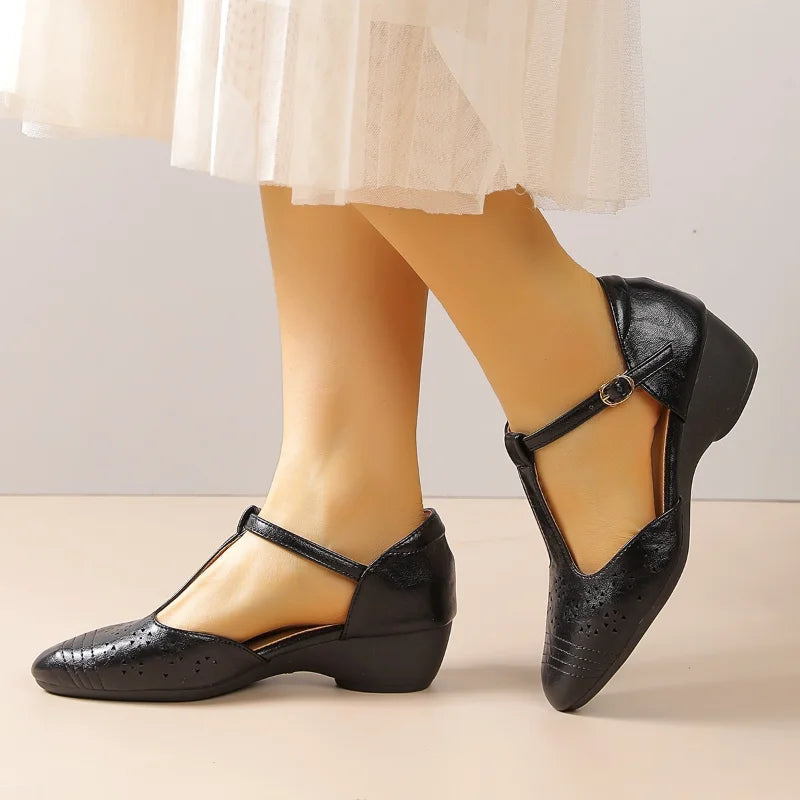 👡 sandale cu platformă tip pană, stil franțuzesc retro, cu decupaje și design aerisit