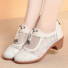 👡 Pantofi Tăiați de Vară cu Plasă și Toc Gros Premium – Moale și Respirabili, Fermoar la Spate, 2 Culori, Mărimi 35-40! 🌸☀️