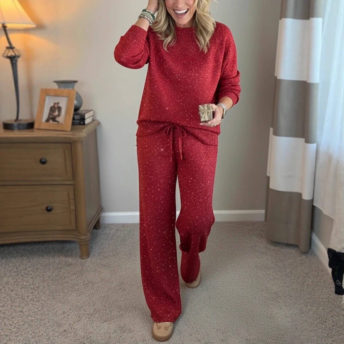 📢📢60% έκπτωση!!!🔥Γυναικείο σετ 2 τεμαχίων που περιλαμβάνει πουλόβερ με παγιέτες και παντελόνι