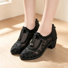 👡 Pantofi Tăiați de Vară cu Plasă și Toc Gros Premium – Moale și Respirabili, Fermoar la Spate, 2 Culori, Mărimi 35-40! 🌸☀️