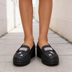 Pantofi Loafer Perforați cu Strasuri, Stil Luxury