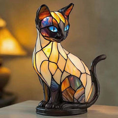 🐱 Lampă de masă creativă în formă de pisică, lumină de noapte retro, din rășină colorată
