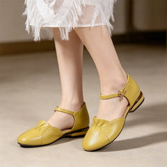 👡 Pantofi de Vară Decupați din Piele Naturală – Vârf Rotund, Toc Gros Lejer și Confort anti-bătături! 🌸 Soft Style