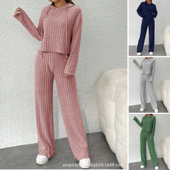 📢📢50% reducere!!! 😍 Set de damă din două piese: hanorac tricotat cu glugă și pantaloni largi