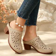 👡🌸Papuci retro cu toc înalt și decupaje florale