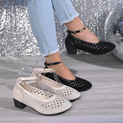 Pantofi Eleganți cu Perforații și Toc Clasic: Barete Rafinate cu Detalii Strălucitoare, Stil "Glow & Dance", Mărimi 35-40