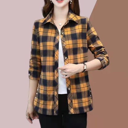 🎁【L-5XL】💕Νέα μοντέρνα και ευέλικτα φθινοπωρινά καρό πουκάμισα για γυναίκες，Μοναδικό πουκάμισο！