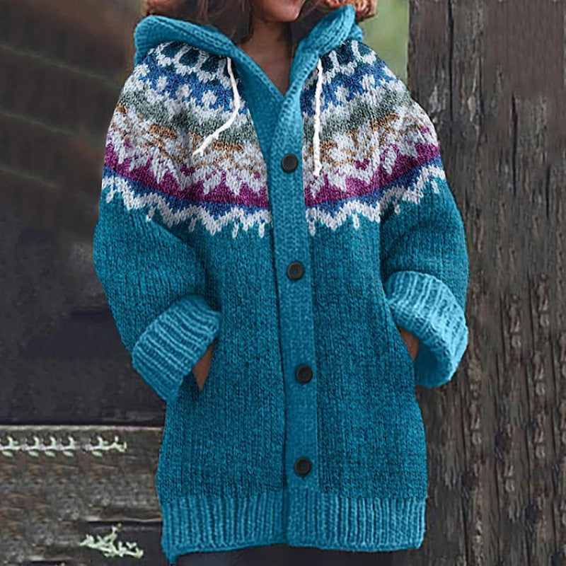 🔥【S~5XL】🔥Νέο κομψό, πολύχρωμο ρετρό μπουφάν με κουκούλα για το φθινόπωρο/χειμώνα