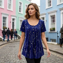 👚【L-6XL】Rochie de damă cu imprimeu plisat și talie tip buchet
