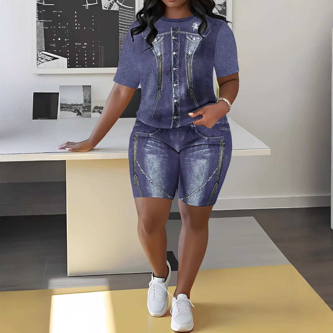 Colecția de Vară 2026 ✨ Set Casual din Două Piese cu Imprimeu Denim 💙 Croială Lejeră și Confort Maxim!