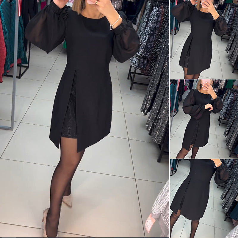 💟【S-5XL】Nouă rochie retro cu decolteu rotund și imprimeu modern cu șliț