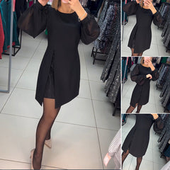 💟【S-5XL】Nouă rochie retro cu decolteu rotund și imprimeu modern cu șliț