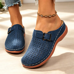 👡【Înălțare discretă】Papuci retro la modă, cu vârf acoperit și design decupat