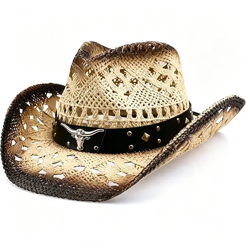 🤠Pălărie de Cowboy Western pentru Bărbați din Paie – Protecție Solară și Respirabilă