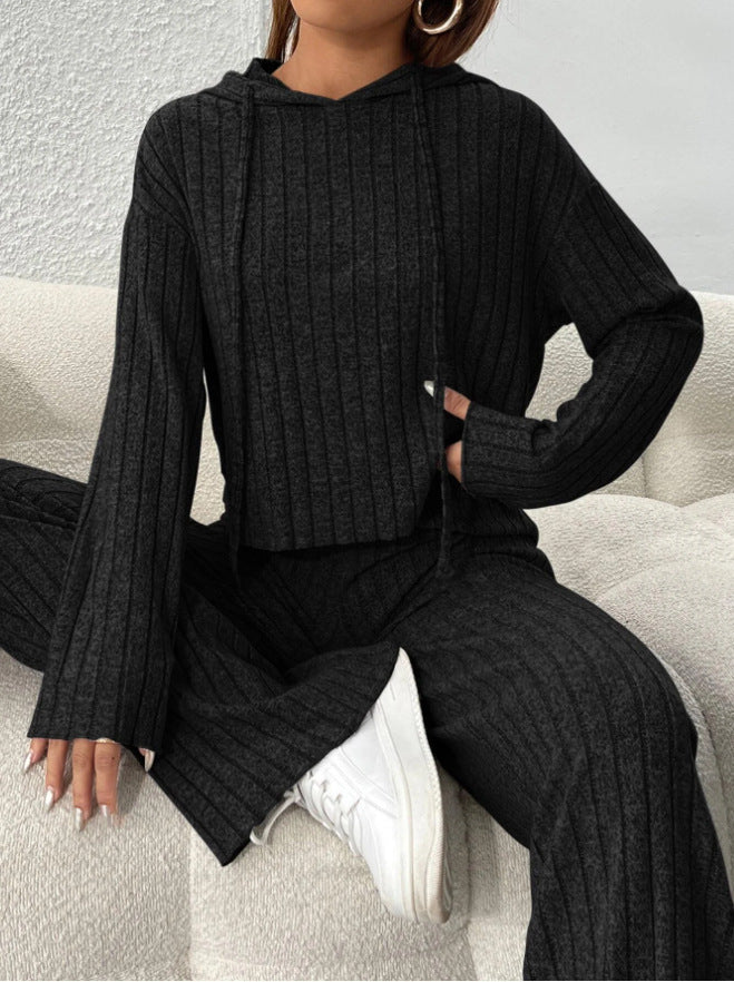📢📢50% reducere!!! 😍 Set de damă din două piese: hanorac tricotat cu glugă și pantaloni largi