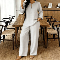 Set Damă Elegant cu Imprimeu | Bluză și Pantaloni Largi | Mărimi S-3XL