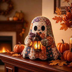 Kit de Cusut DIY „Ghost Coffee Date”: Set Cadou Handcraft cu Materiale Textil Patchwork, Decor Colectibil Cozy Halloween