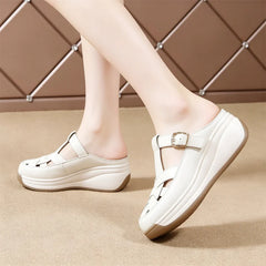 👡【top 3 în evaluările magazinului】papuci la modă din piele naturală premium, cu decupaje și talpă groasă