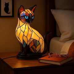 🐱 Lampă de masă creativă în formă de pisică, lumină de noapte retro, din rășină colorată