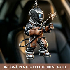 Breloc Auto și Rucsac din Acril Plat 2D, Model Sudor Chibi cu Mască și Sort, Ornament Creativ și Auziliar Chei, Cadou Inedit Meserii
