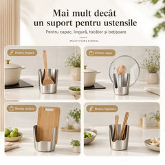 Cumpărați 1 obțineți 1 gratuit--【2 buc】 Suport din Oțel Inoxidabil pentru Capac de Oală, Polonic și Spatule – Organizator de Bucătărie Integrat, Stabil și Antialunecare