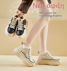 【Sosire nouă】Pantofi retro casual cu design bicolor, talpă groasă și căptușeală, cu înălțare ascunsă