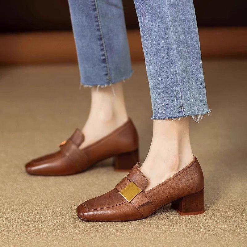 【Piele de vacă de calitate superioară】Pantofi cu toc gros în stil britanic
