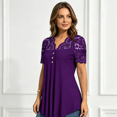 🔥【S-2XL】💖🎁Top nou din dantelă cu decolteu în V și mâneci scurte pentru primăvara/vara 2026