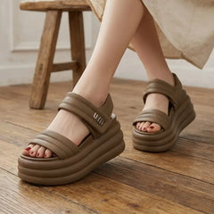 Sandale de Vară cu Platformă Înaltă Masivă din Piele pentru Femei | Pantofi Casual în Stil Roman cu Barete Încrucișate, Efect de Subțiere și Amortizare Șocuri