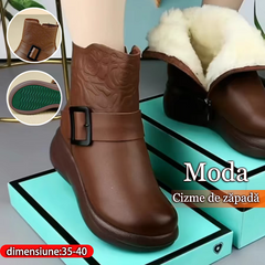 🔥【80% REDUCERE】🔥【35-40】Cizme noi de iarnă din piele cu vârf rotund, cu talpă groasă