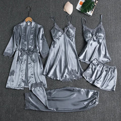 🔥【Set de Pijama】❤️Set de 5 Piese Pijamale Confortabile din Dantelă