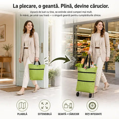 Geantă pliabilă de cumpărături cu roți – Soluția 2 în 1 pentru cumpărături fără efort! 🛒✨