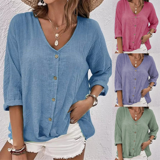 💖【S-5XL】✨【S-5XL】V-λαιμός ευρύ πουκάμισο για να ξεκουραστεί μπλούζα