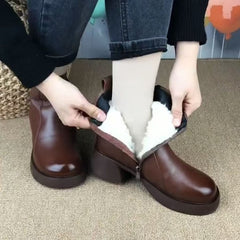 【‼️Ofertă specială】💟【35-40】2024 Cizme retro noi, impermeabile, pentru femei, din piele, călduroase, cu toc gros--3861257