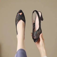 Pantofi damă eleganți stil franțuzesc 2026｜Decupaje respirabile și vârf decupat｜Toc conic confortabil｜Alb & Negru｜Mărimi 35-40