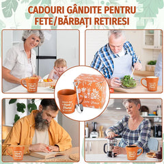 ☕Cană din ceramică în formă de ghiveci de grădinar, amuzantă — include linguriță în formă de lopățică cadou