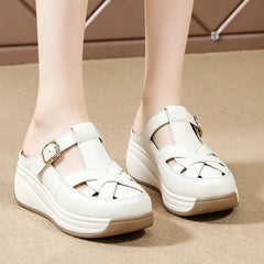 👡【top 3 în evaluările magazinului】papuci la modă din piele naturală premium, cu decupaje și talpă groasă