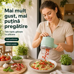 Tocător Electric Multifuncțional fără Fir 2-în-1 Tip Gatling – Mini Robot de Bucătărie Portabil pentru Usturoi, Legume și Carne 🧄⚡