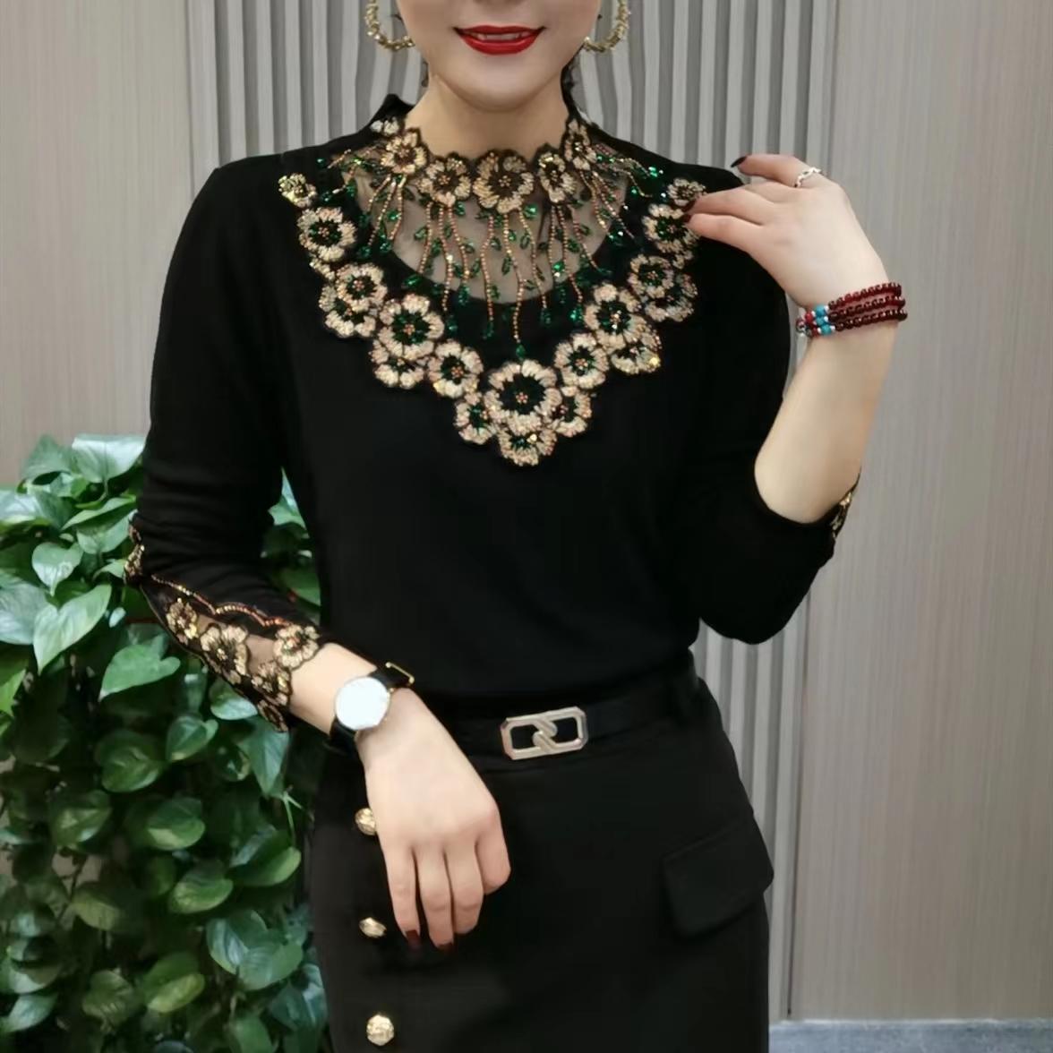 🔥Vânzare fierbinte🔥🎀【XL-6XL】Noua bluză caldă de toamnă și iarnă din catifea de înaltă calitate, cu mânecă lungă și guler din dantelă——3895128