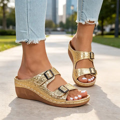 Papuci Eleganți cu Talpă Tip Pană și Textură de Piele de Crocodil