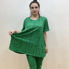 【Top + Pantaloni】Costum de femeie cu mânecă scurtă, stil nou 2025, lejer, pentru femei de vârstă mijlocie și în vârstă