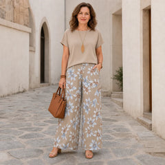 Costum de Vară din Două Piese pentru Femei: Tricou Lejer și Pantaloni Largi Imprimeți, Material Moale, Respirabil și Prietenos cu Pielea