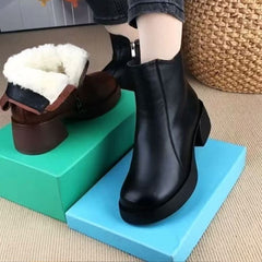 【‼️Ofertă specială】💟【35-40】2024 Cizme retro noi, impermeabile, pentru femei, din piele, călduroase, cu toc gros--3861257
