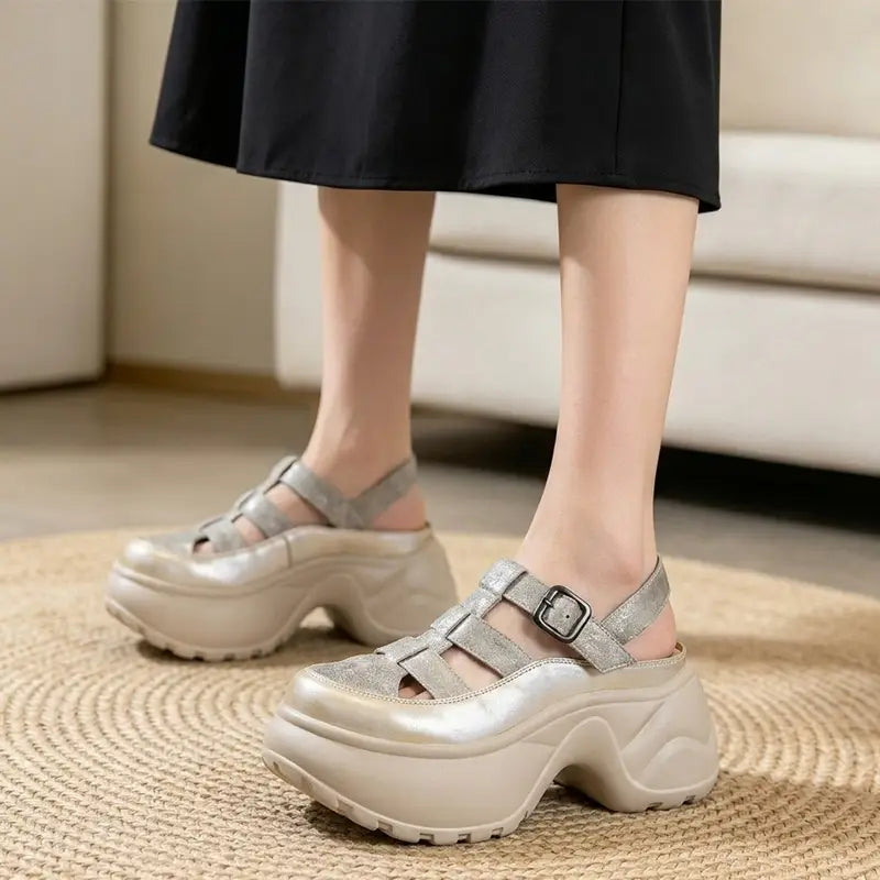 ✨Sandale cu Platformă Damă Tip Sneakers: Talpă Moale Anti-Oboseală, Amortizare și Suport pentru Arcul Piciorului, Respirabile și Ușoare