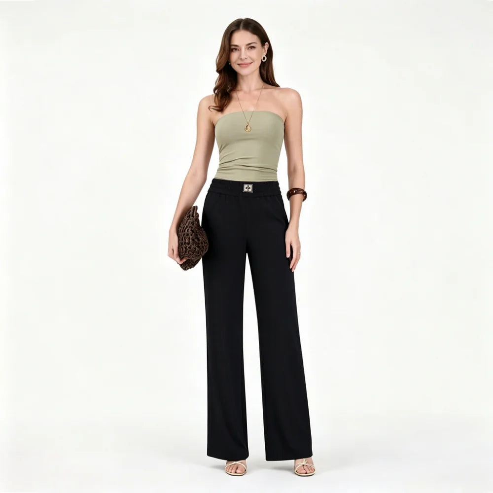 【XL-6XL】👖Pantaloni de vară din mătase glacială, cu talie înaltă și croială dreaptă
